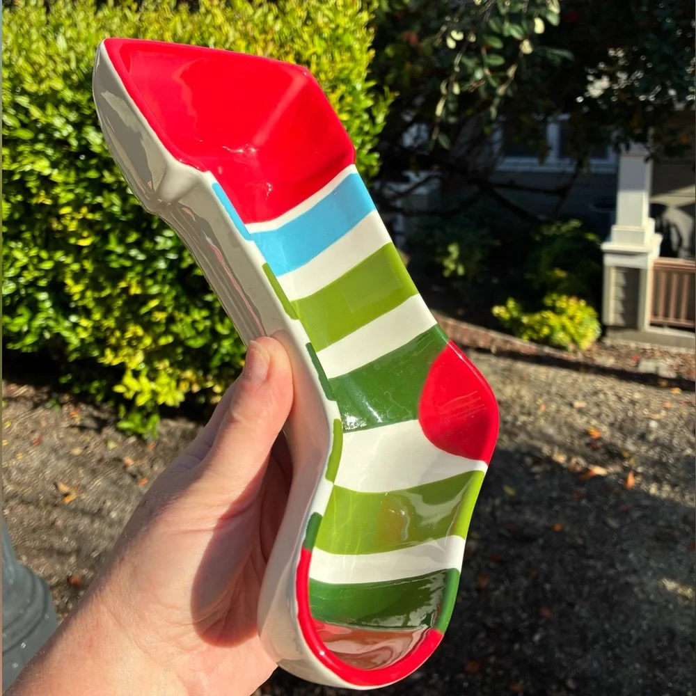 Sur La Table Colorful Striped Christmas Stocking Dish
